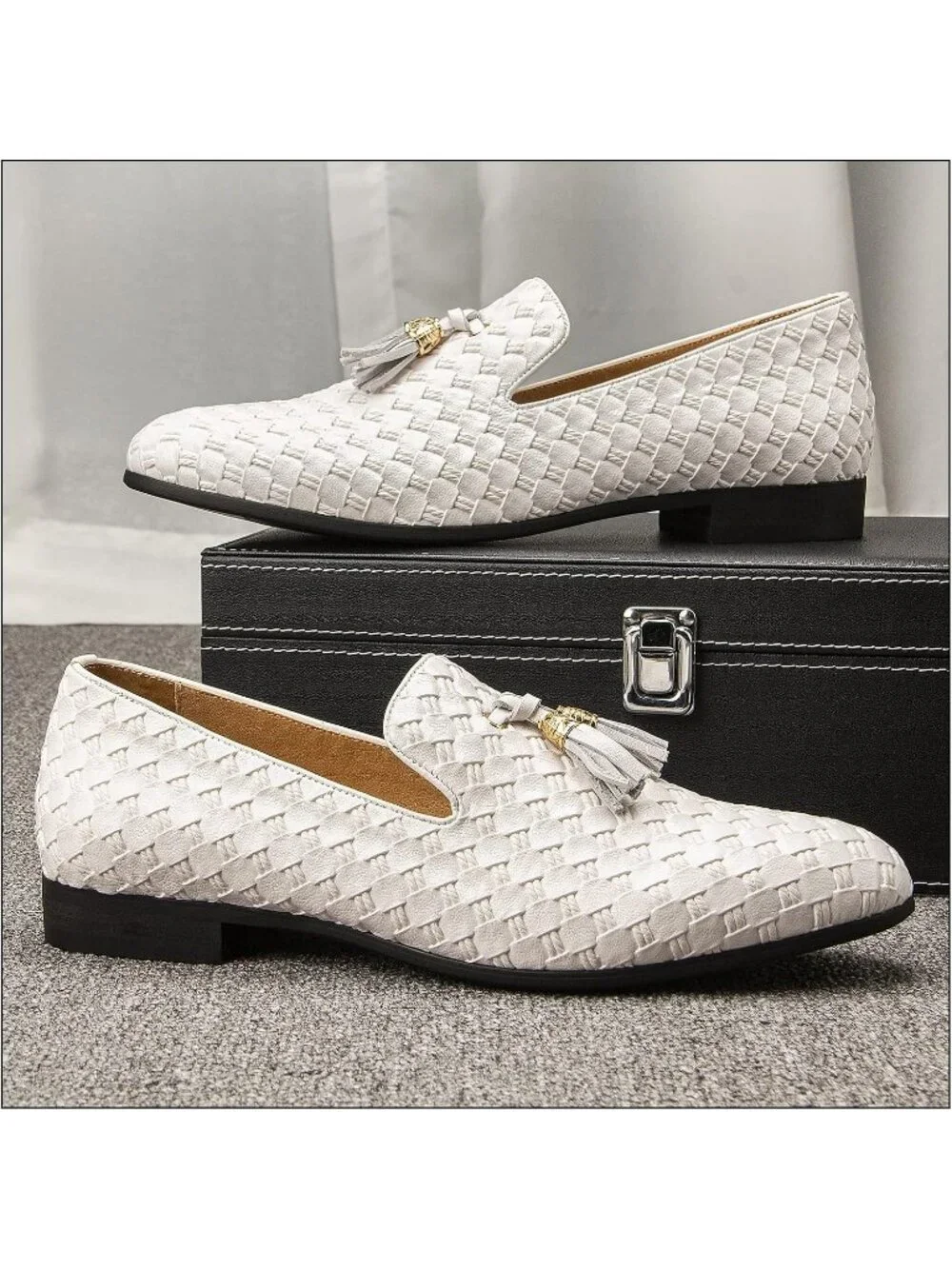 JITAI Men's White10 Rubber Loafers Tassels Spikes Comfortable Wedding Prom Shoes
